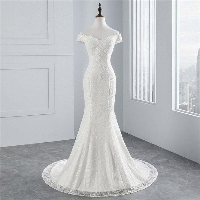 Off-the-Shoulder Long Mermaid Wedding Dress with Lace