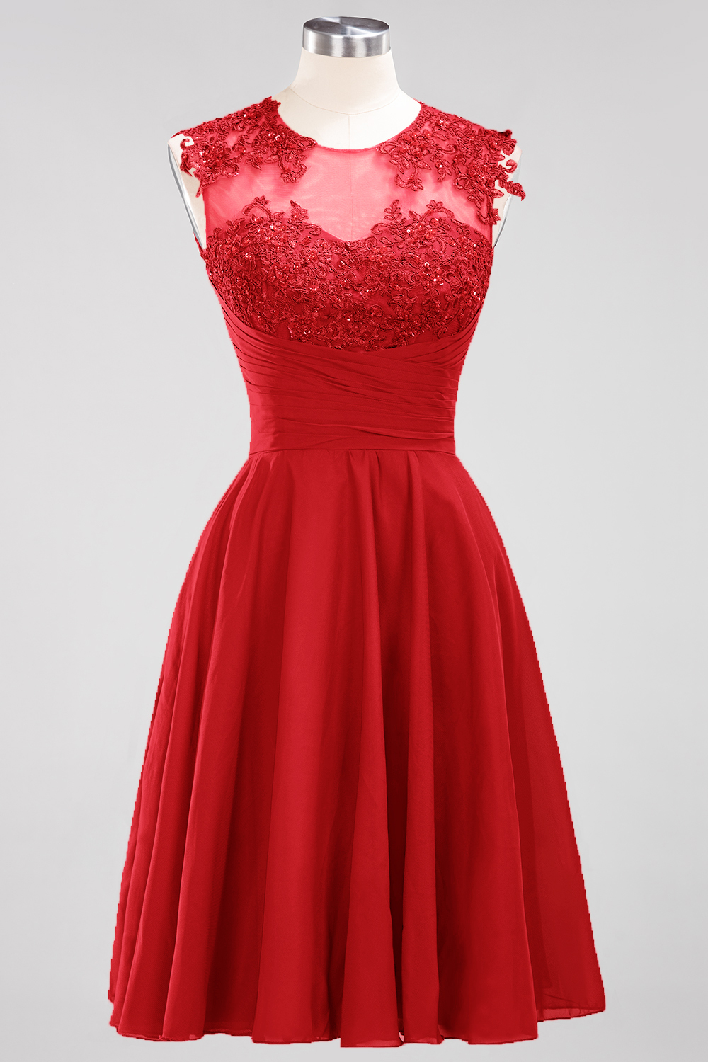 27prom Cute Chiffon Round Neck Short Burgundy Bridesmaid Dresses with Appliques-27prom