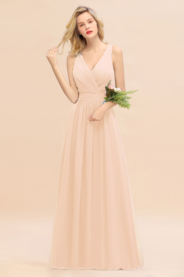 27prom Affordable V-Neck Ruffle Long Grape Chiffon Bridesmaid Dress with Bow-27prom