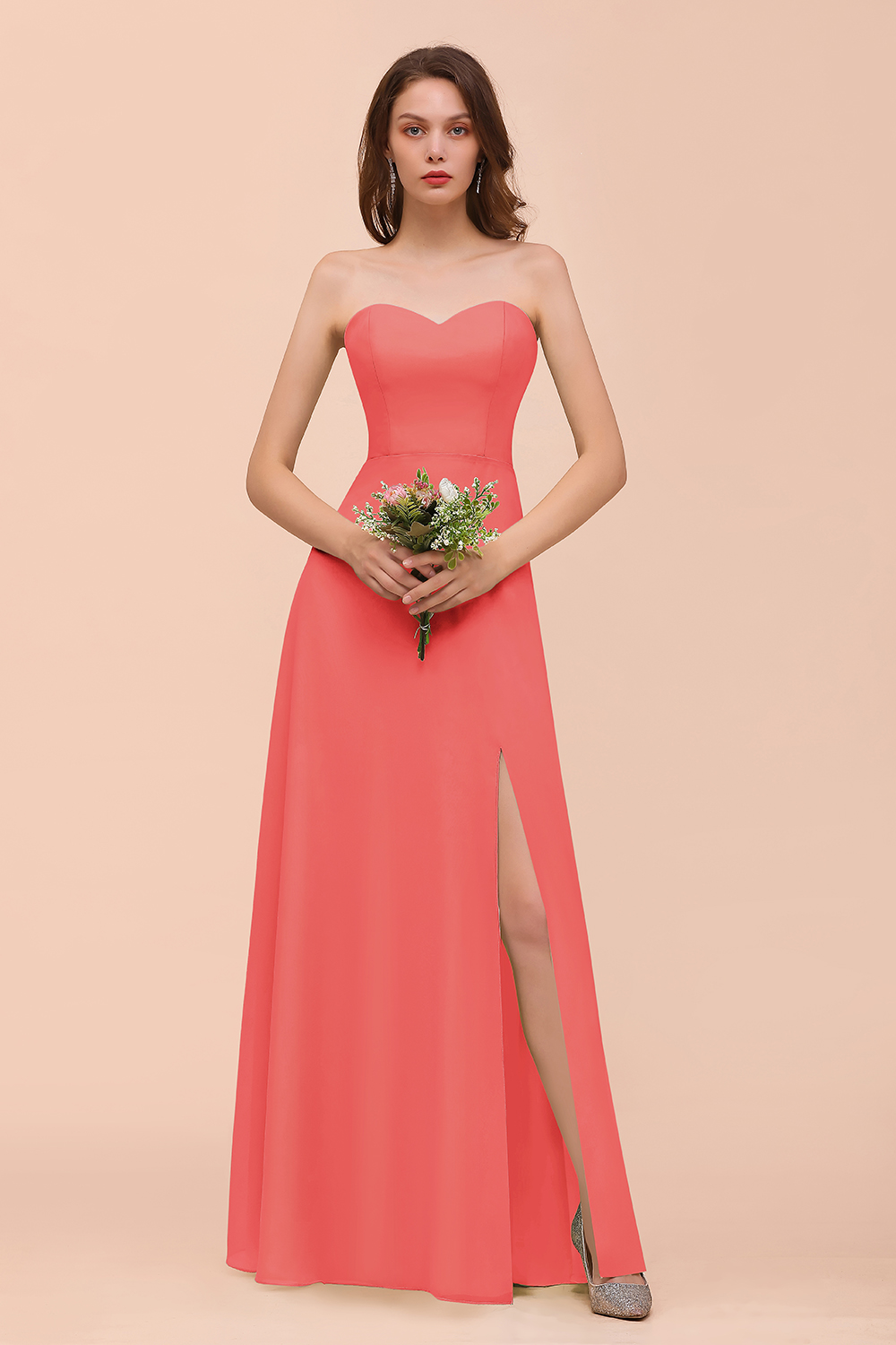 27prom Affordable Strapless Front Slit Long Dusty Sage Bridesmaid Dress-27prom