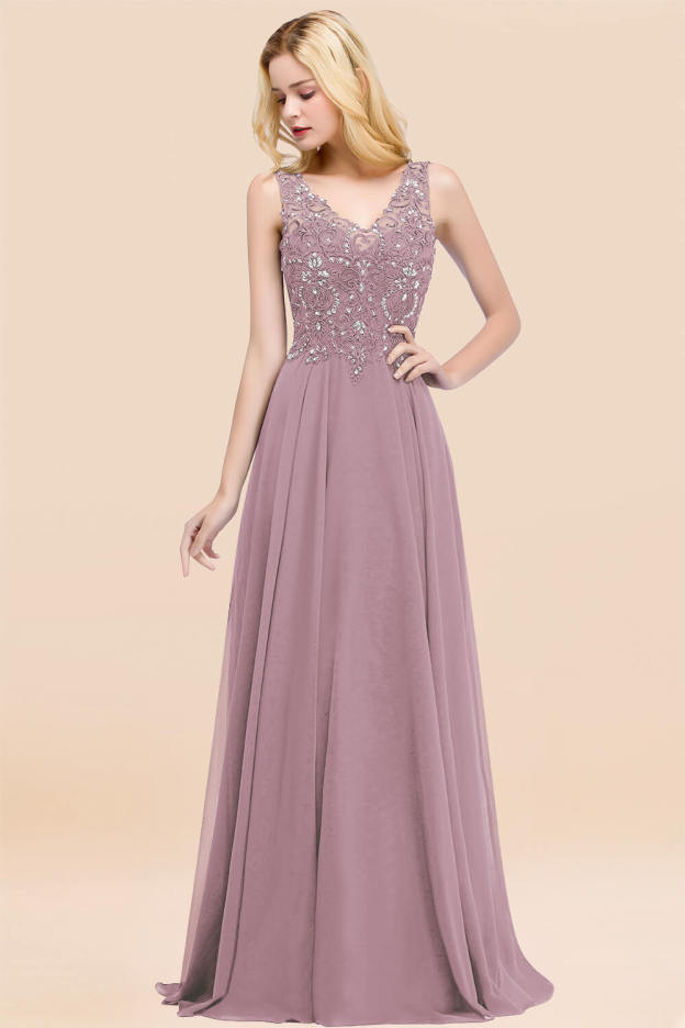 27prom Affordable Lace V-Neck Navy Bridesmaid Dresses With Appliques-27prom