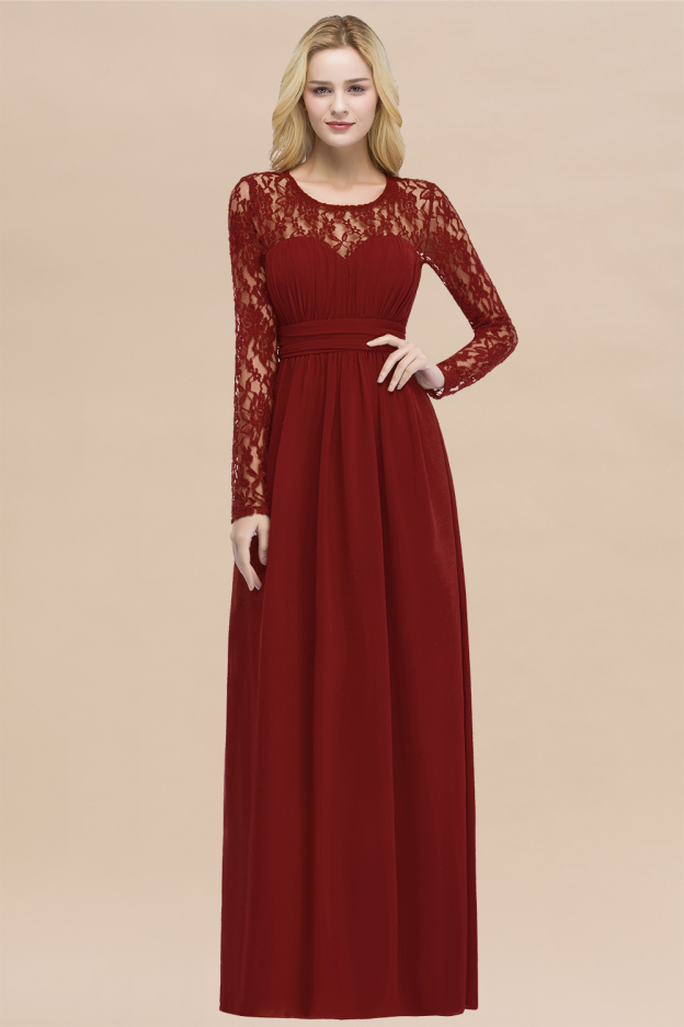 27prom Elegant Lace Burgundy Bridesmaid Dresses Online with Long Sleeves-27prom