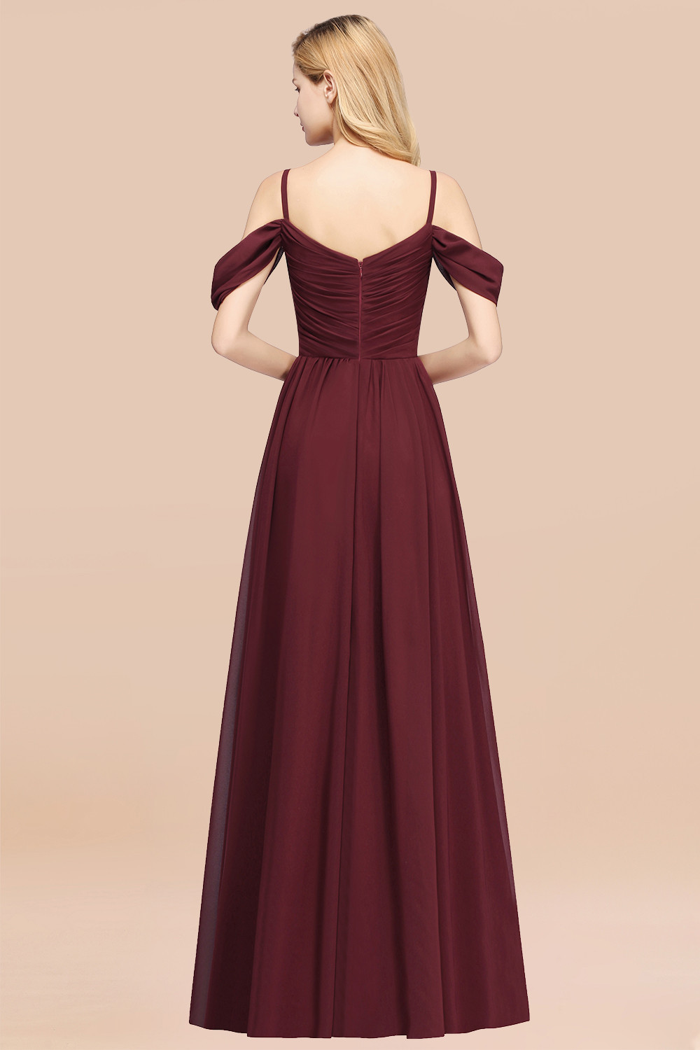 27prom Chic Off-the-shoulder Burgundy Bridesmaid Dress with Spaghetti Straps-27prom