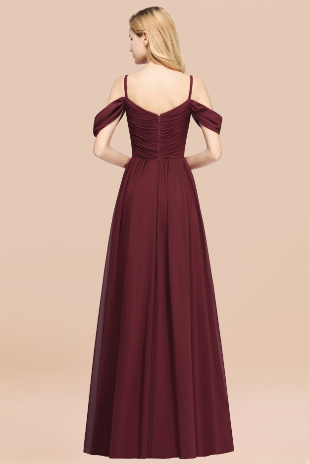 27prom Chic Off-the-shoulder Burgundy Bridesmaid Dress with Spaghetti Straps-27prom