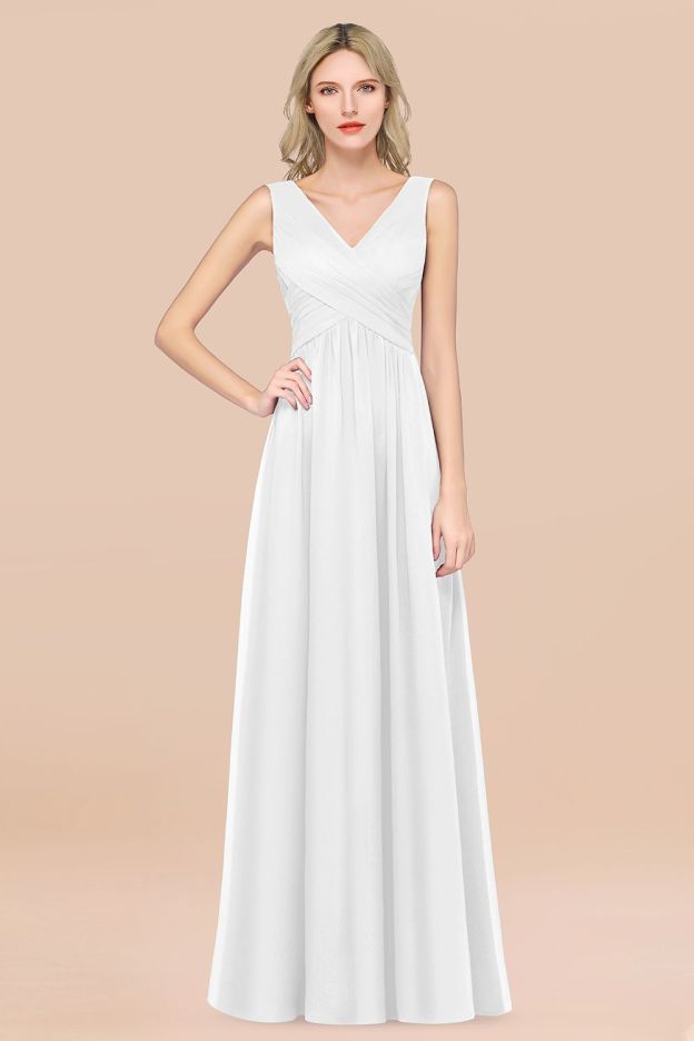 27prom Glamorous Chiffon V-Neck Sleeveless Burgundy Bridesmaid Dress with Draped Back-27prom