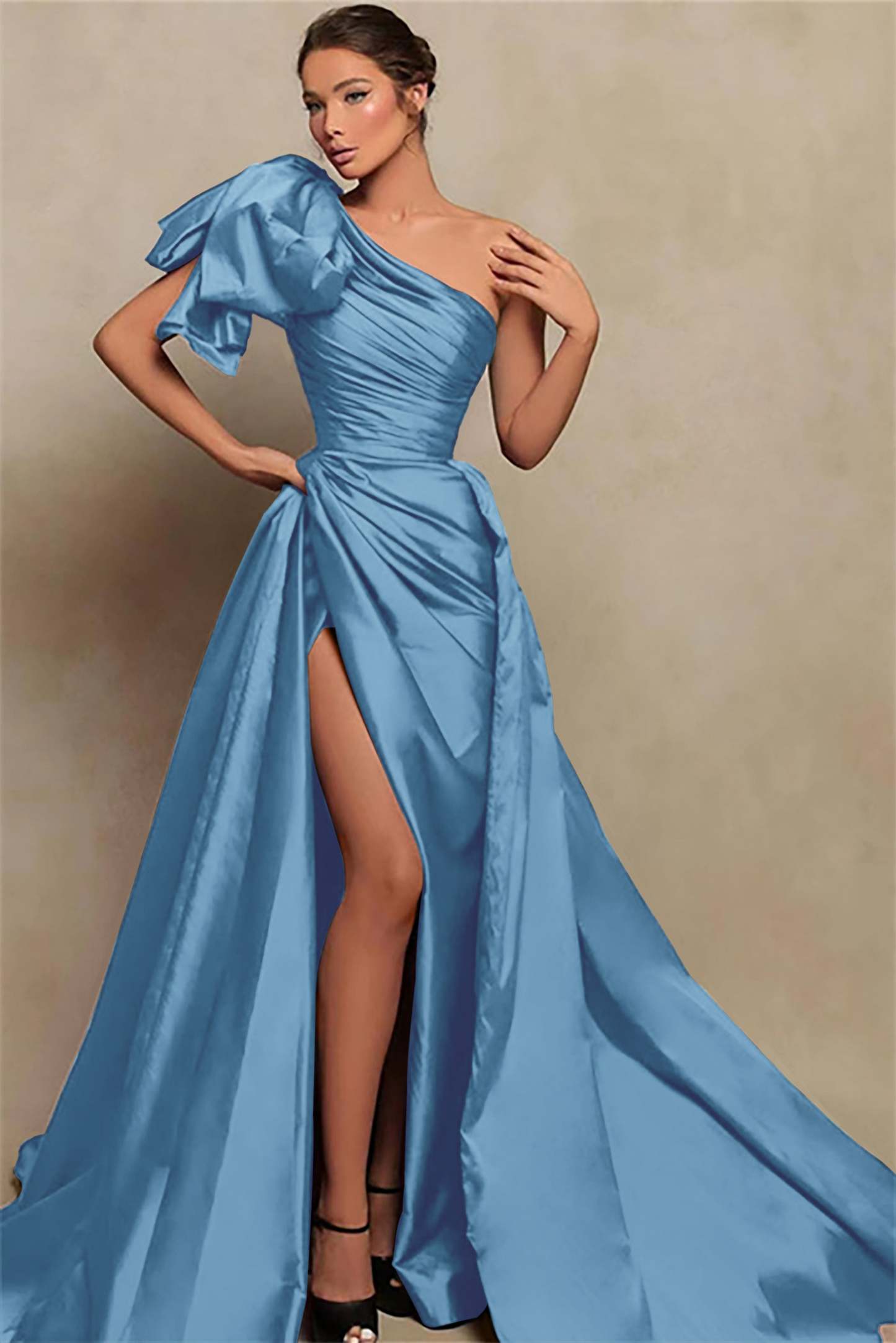 Vintage Burgundy One-Shoulder Mermaid Prom Dress with Slit