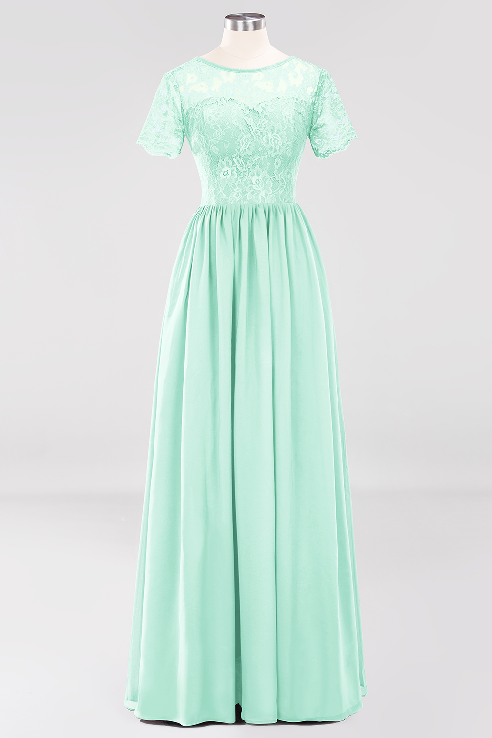 27prom Elegant Dark Navy Long Lace Bridesmaid Dresses with Short-Sleeves-27prom