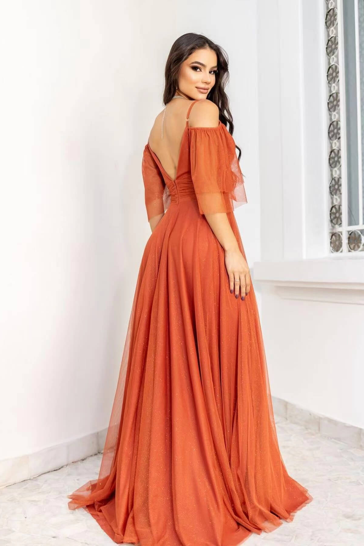 Spaghetti-Strap Boho Tulle A-Line Prom Dress