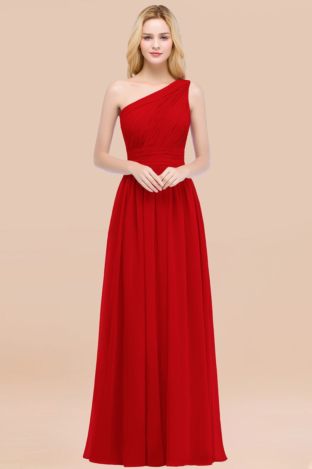 27prom Chic One-shoulder Sleeveless Burgundy Chiffon Bridesmaid Dresses Online-27prom