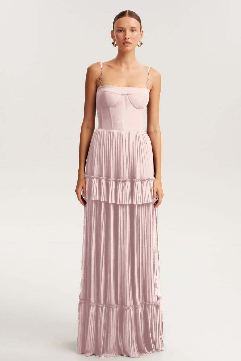 Spaghetti Strap Sleeveless Long Prom Dress With Ruffles