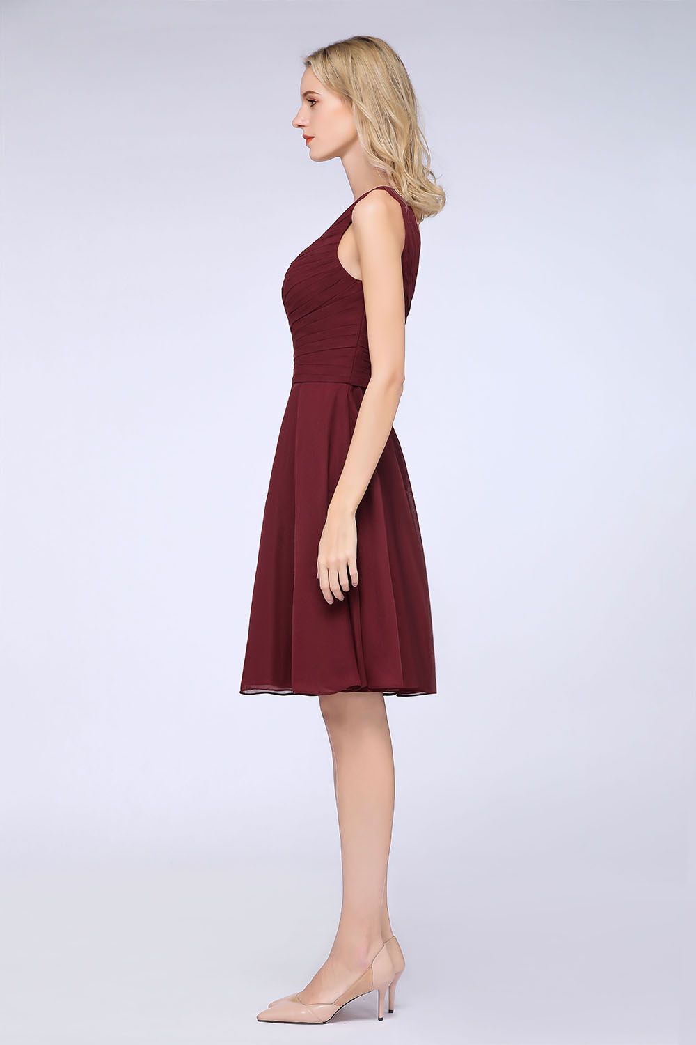 27prom Chic One-Shoulder Short Burgundy Affordable Bridesmaid Dress with Ruffle-27prom