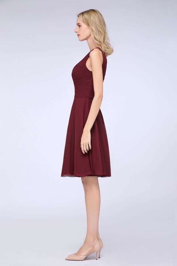 27prom Chic One-Shoulder Short Burgundy Affordable Bridesmaid Dress with Ruffle-27prom