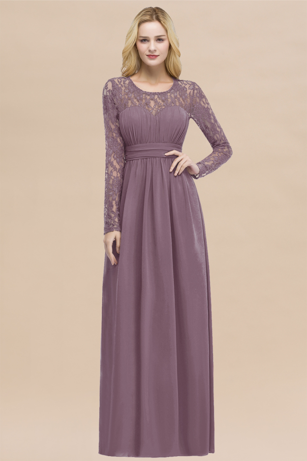 27prom Elegant Lace Burgundy Bridesmaid Dresses Online with Long Sleeves-27prom