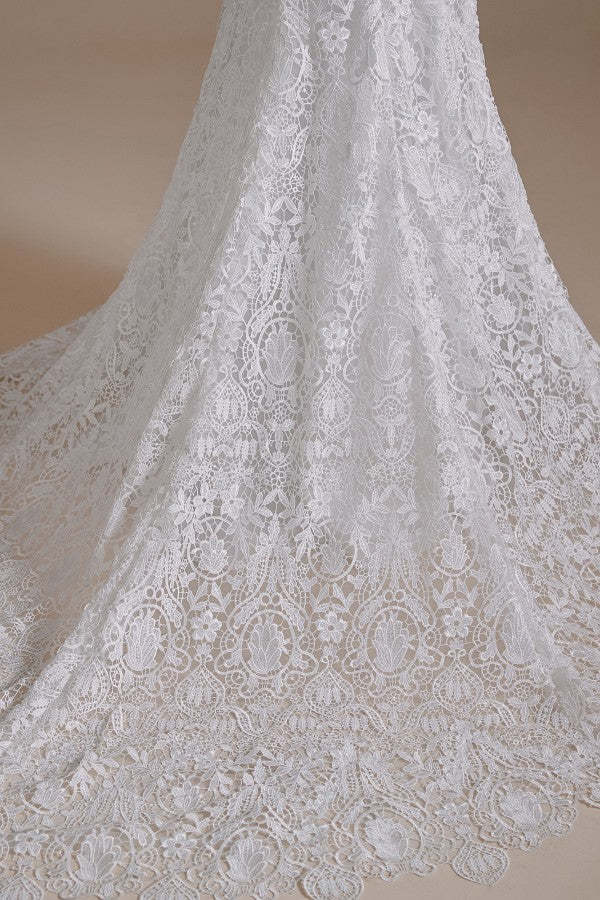 Long Mermaid Sweetheart Lace Wedding Dress with Detachable Sleeves