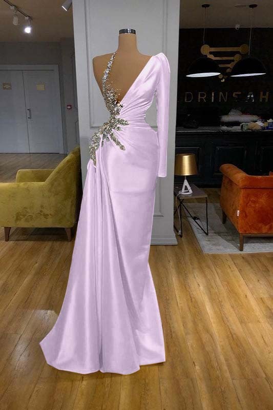 Charming Mermaid Yellow long Sleeves Pleated Long Prom Dress With Beadings