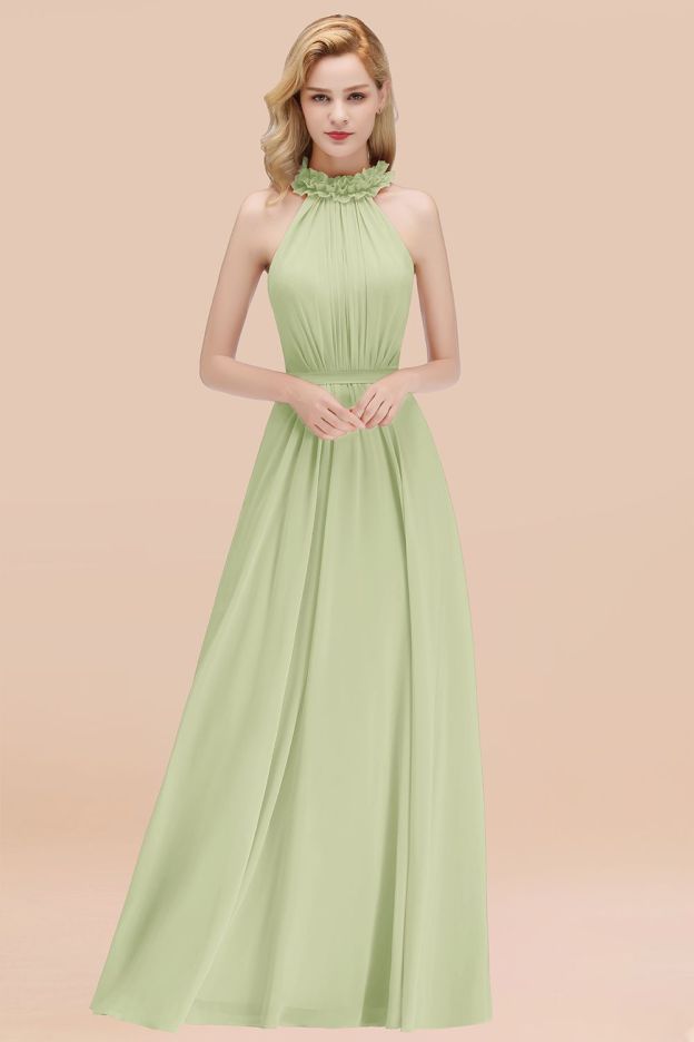 27prom Modest High-Neck Halter Ruffle Chiffon Bridesmaid Dresses Affordable-27prom