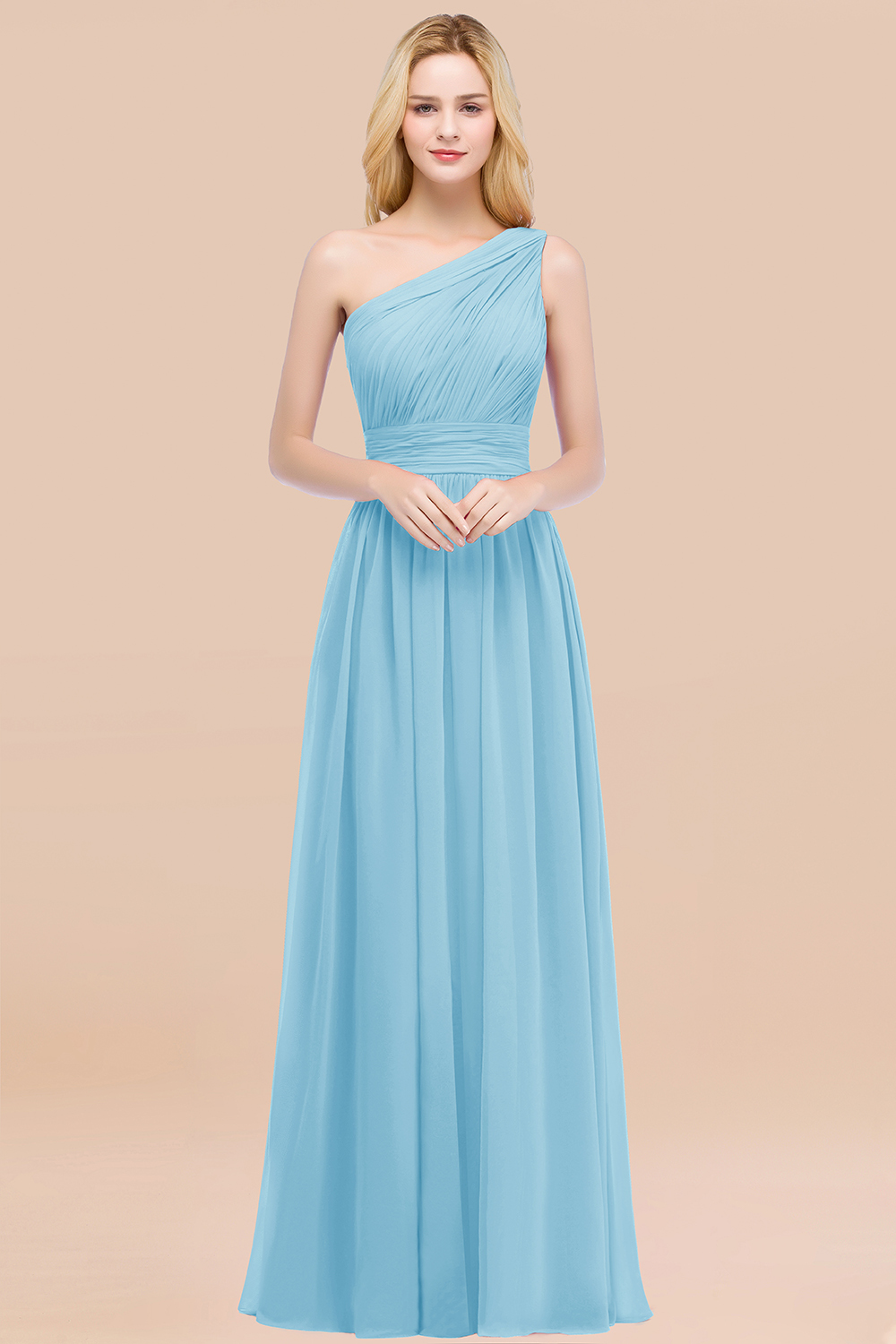 27prom Chic One-shoulder Sleeveless Burgundy Chiffon Bridesmaid Dresses Online-27prom
