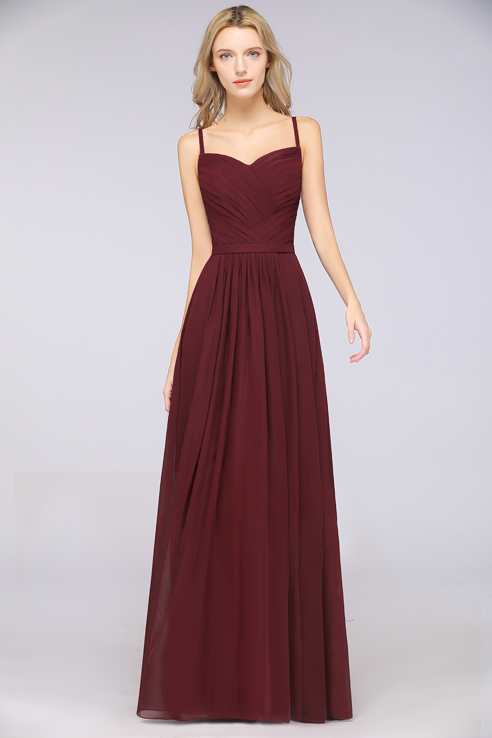 27prom Glamorous Spaghetti Straps Sweetheart Ruffle Chiffon Bridesmaid Dress Online-27prom