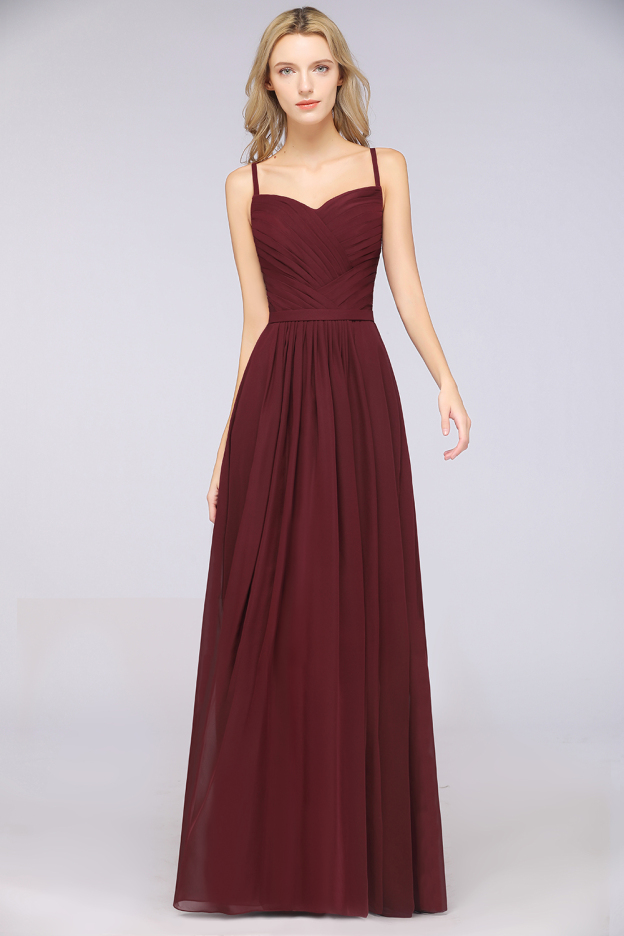 27prom Glamorous Spaghetti Straps Sweetheart Ruffle Chiffon Bridesmaid Dress Online-27prom