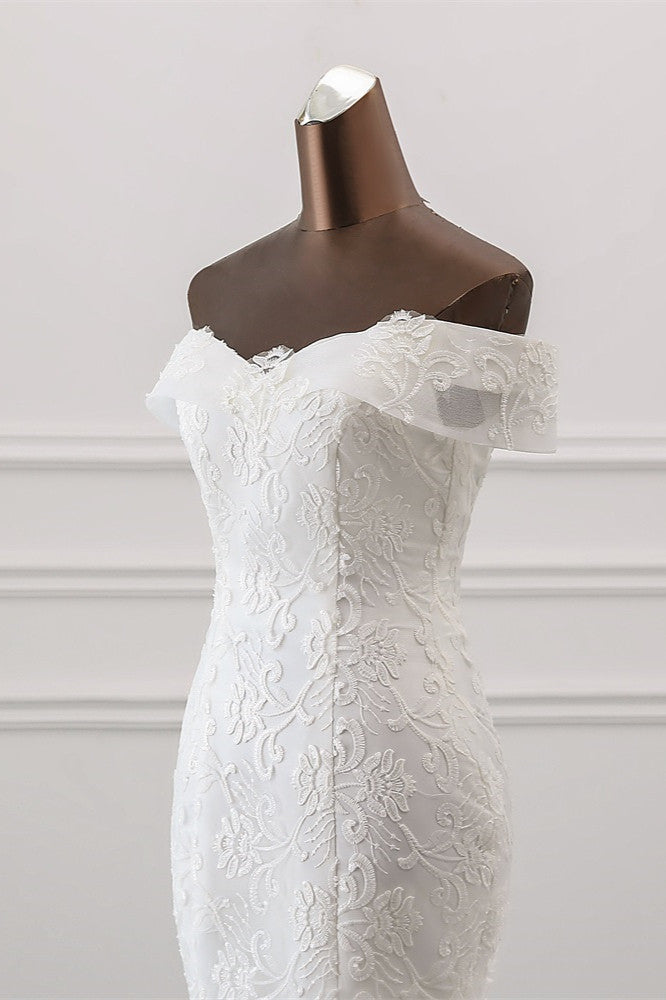 Off-the-Shoulder Long Mermaid Wedding Dress with Tulle Lace