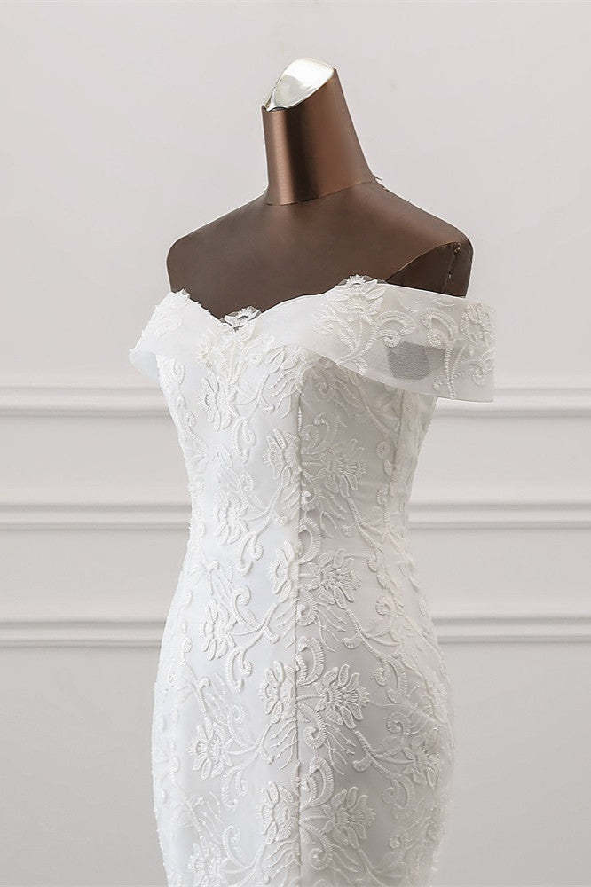Off-the-Shoulder Long Mermaid Wedding Dress with Tulle Lace