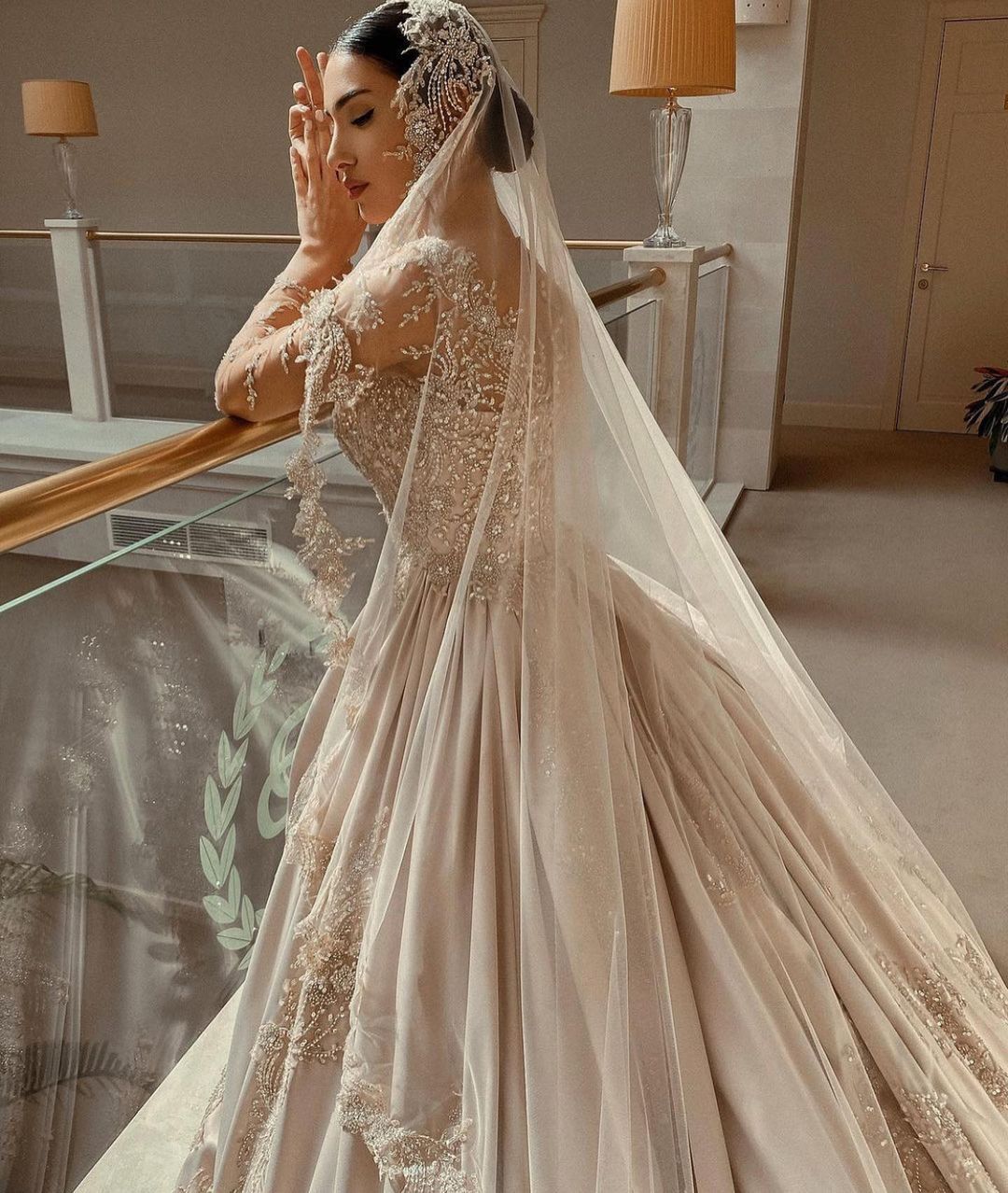 Gorgeous Sweetheart Long Sleeve Satin Wedding Dress with Beadings and Pearls