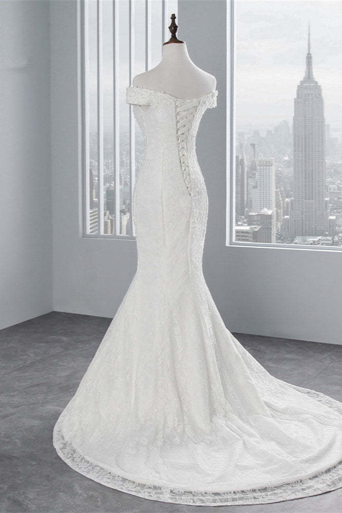 Off-the-Shoulder Long Mermaid Wedding Dress with Lace