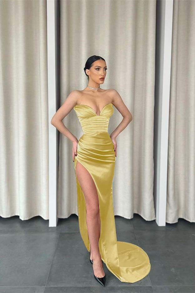 Mermaid Dark Green Sweetheart Sleeveless Pleated Long Prom Dress With Split