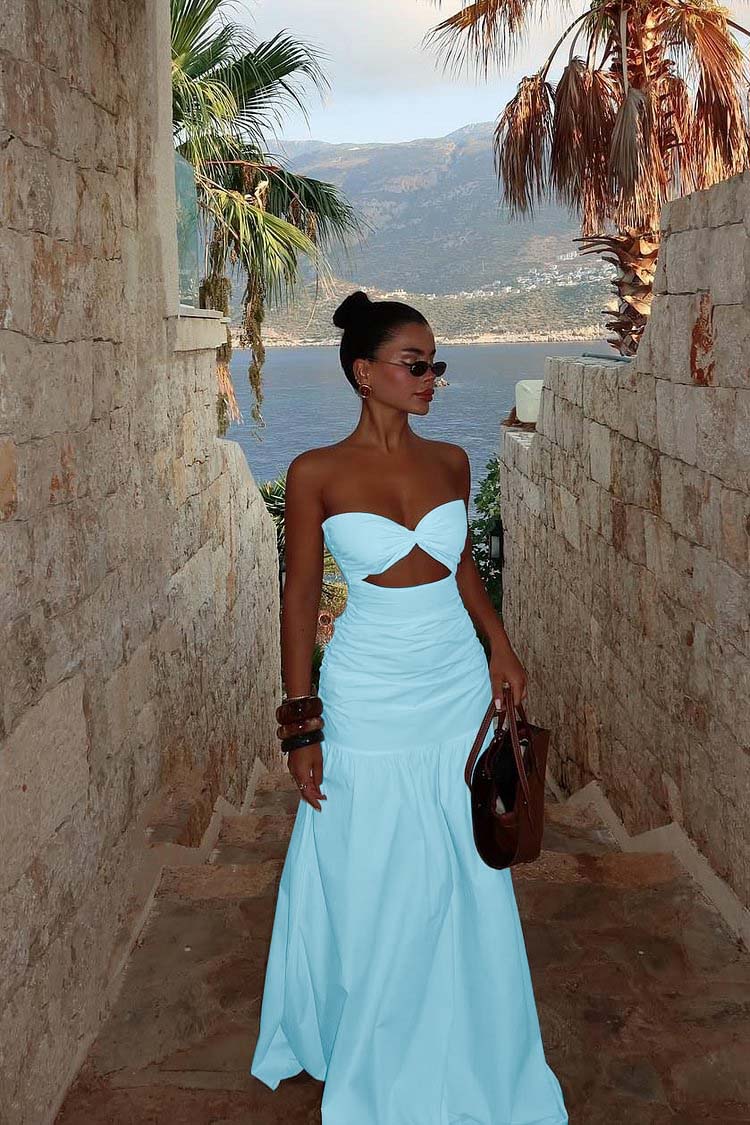 Strapless Sweetheart Sleeveless Long Prom Dress With Pleated