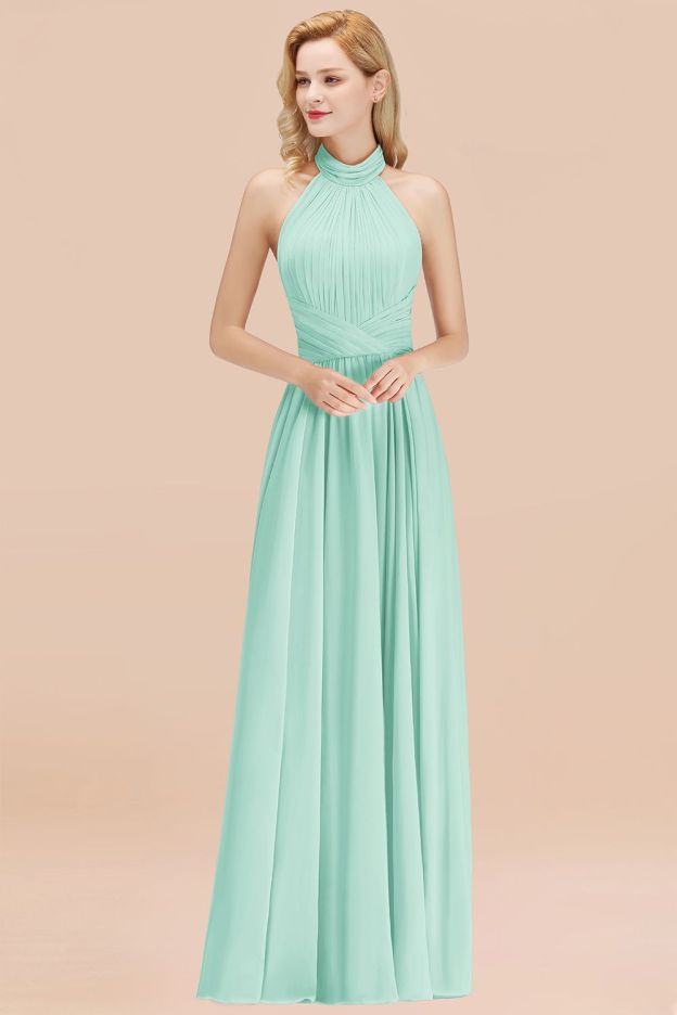 27prom Gorgeous High-Neck Halter Backless Bridesmaid Dress Dusty Rose Chiffon Maid of Honor Dress-27prom