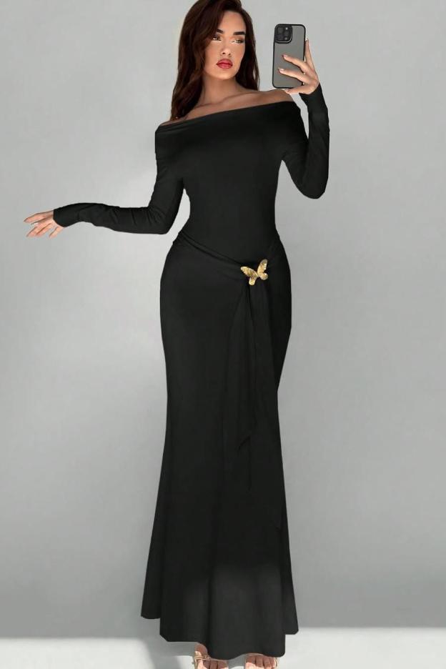 Off the Shoulder Long Sleeves Long Mermaid Prom Dress With Appliques