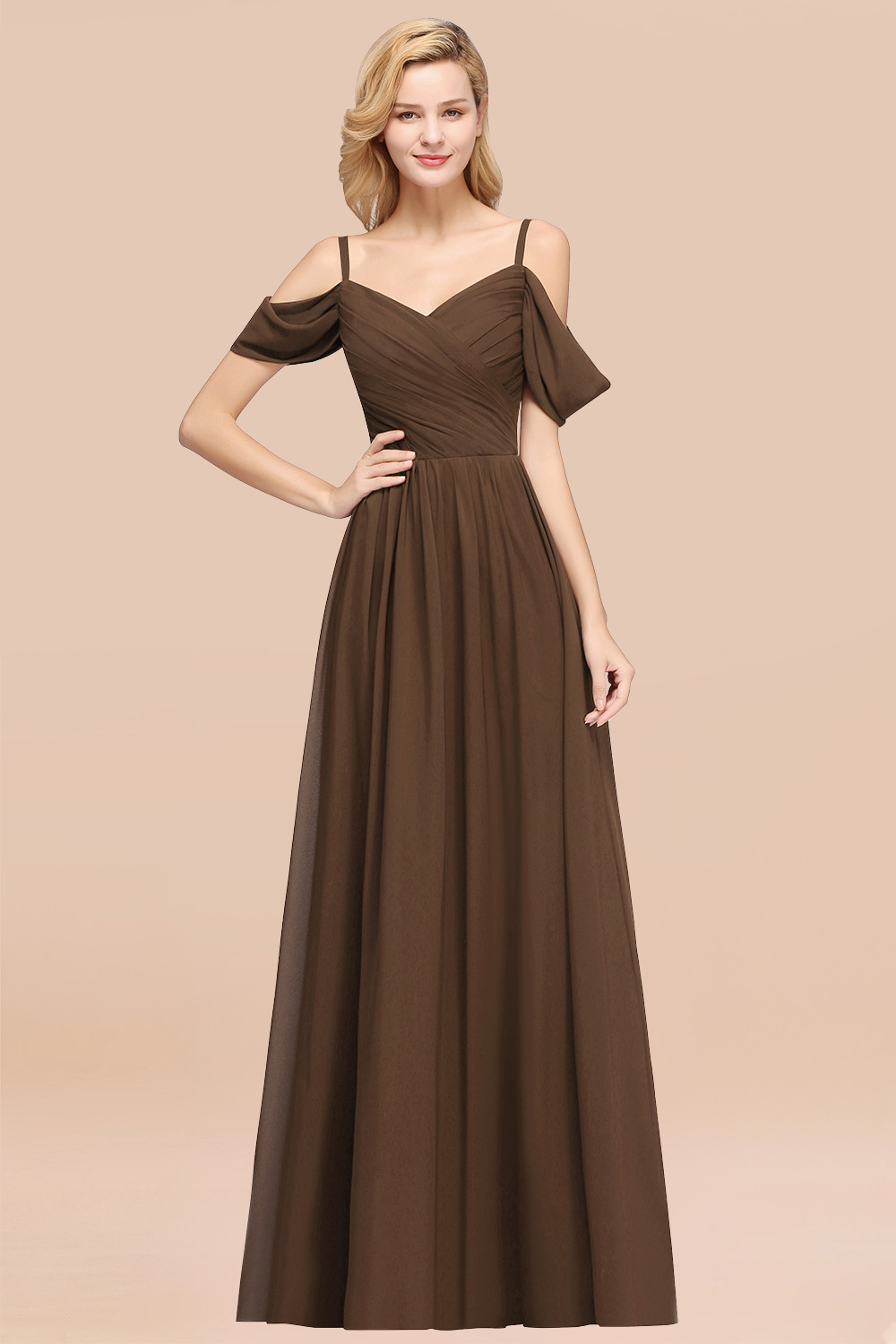 27prom Chic Off-the-shoulder Burgundy Bridesmaid Dress with Spaghetti Straps-27prom