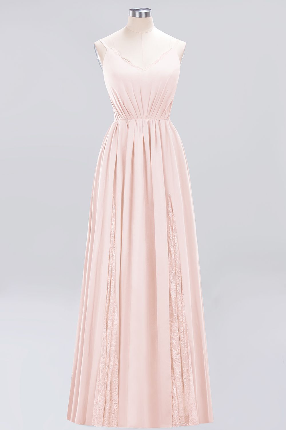 27prom Elegant Spaghetti Straps Long Bridesmaid Dress Lace V-Neck Maid of Honor Dress-27prom