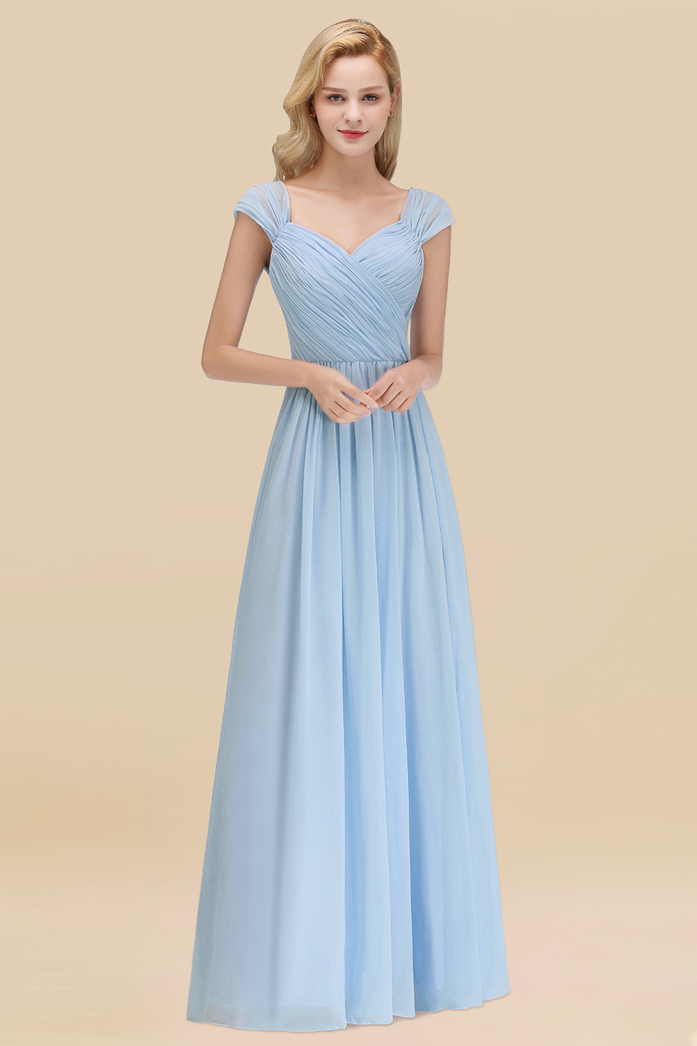 27prom Modest Chiffon Sweetheart Sleeveless Affordable Bridesmaid Dresses with Ruffles-27prom