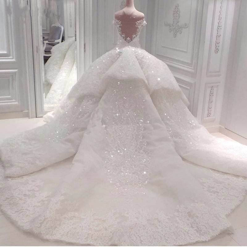 Gorgeous Off-the-Shoulder Ball Gown Wedding Dress with Beadings