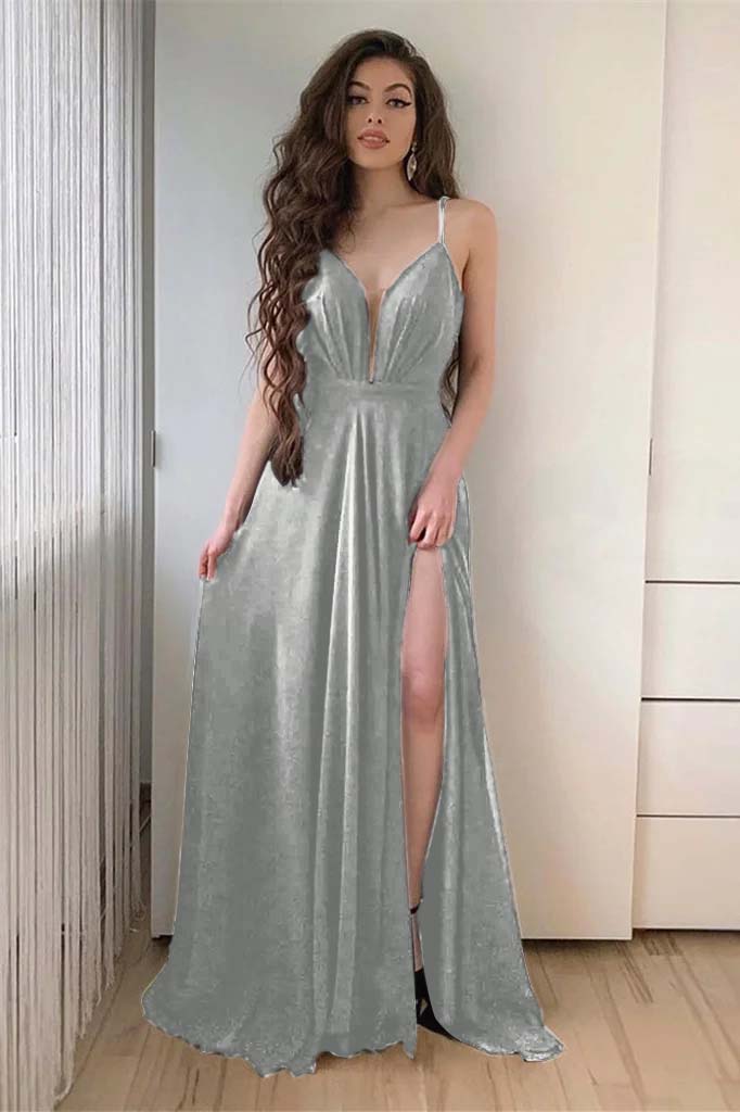Charming Black Spaghetti Strap Sleeveless Long Prom Dress With Front Split