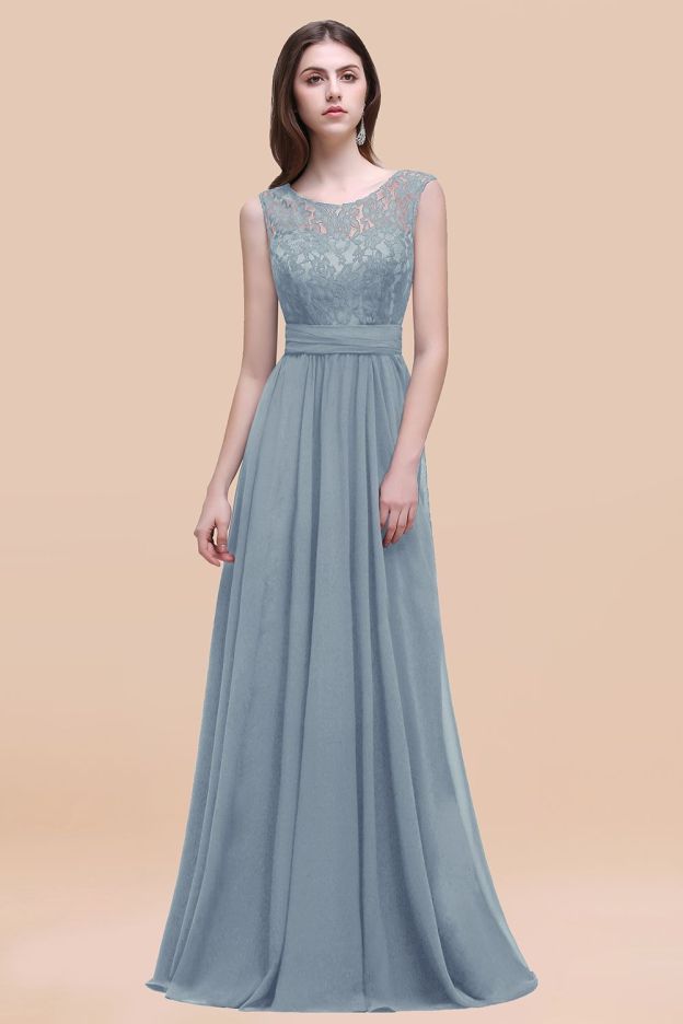 27prom Vintage Lace Scoop Sleeveless Dark Blue Bridesmaid Dress with V-Back-27prom