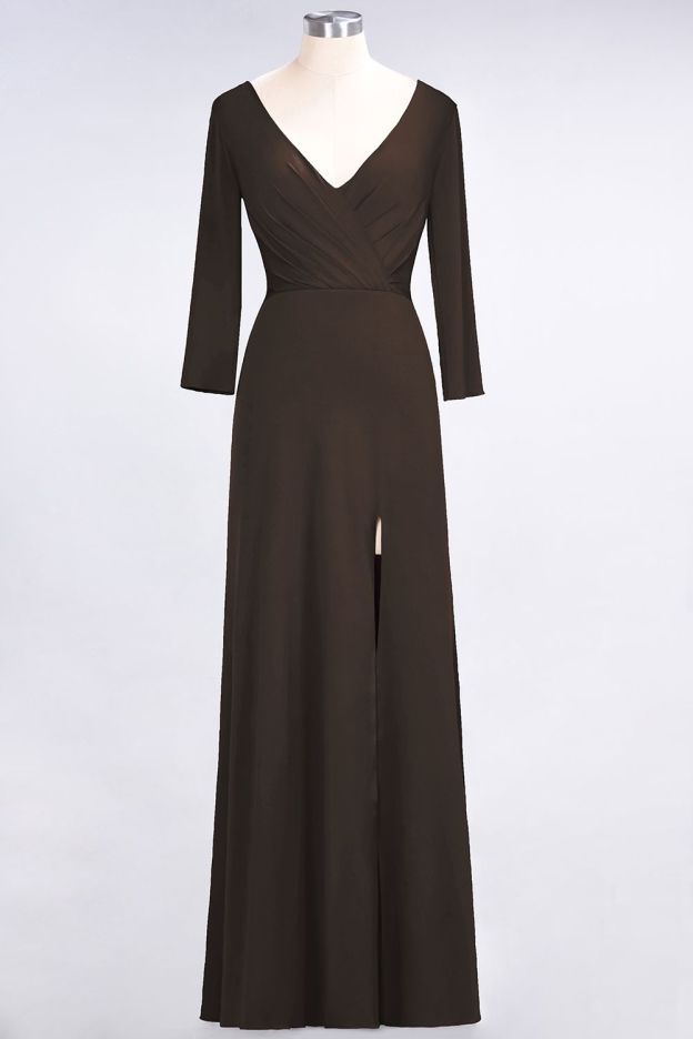 27prom Popular Spandex Long-Sleeves Burgundy Bridesmaid Dresses with Side-Slit-27prom