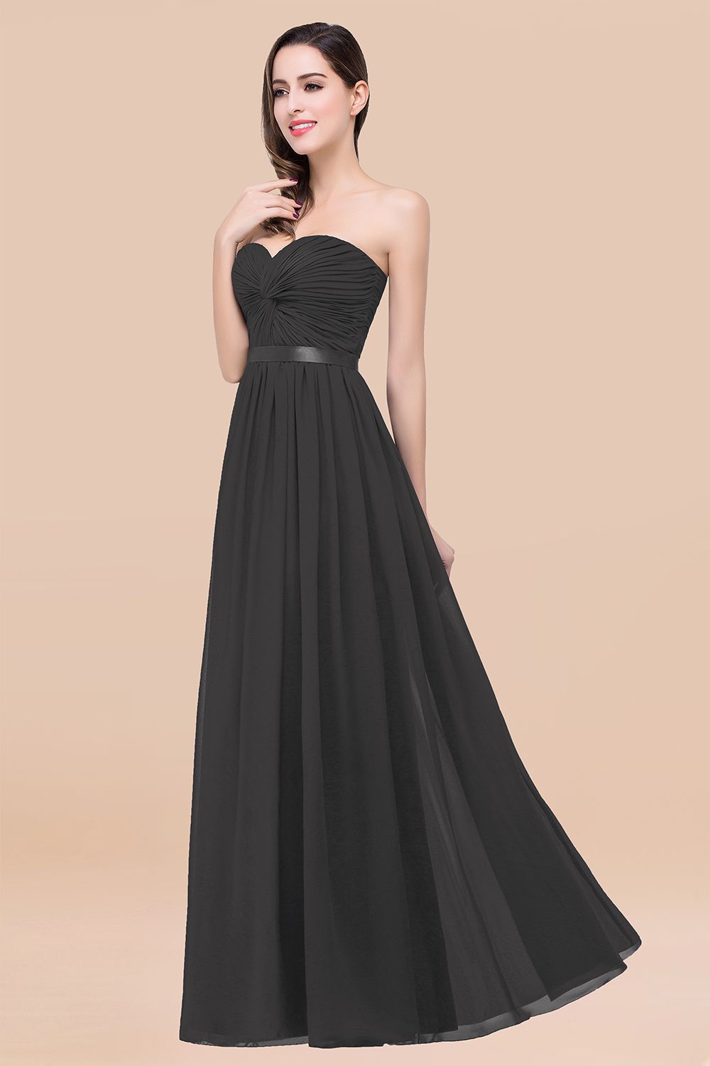 27prom Affordable Sweetheart Ruffle Navy Chiffon Bridesmaid Dress With Ribbon-27prom