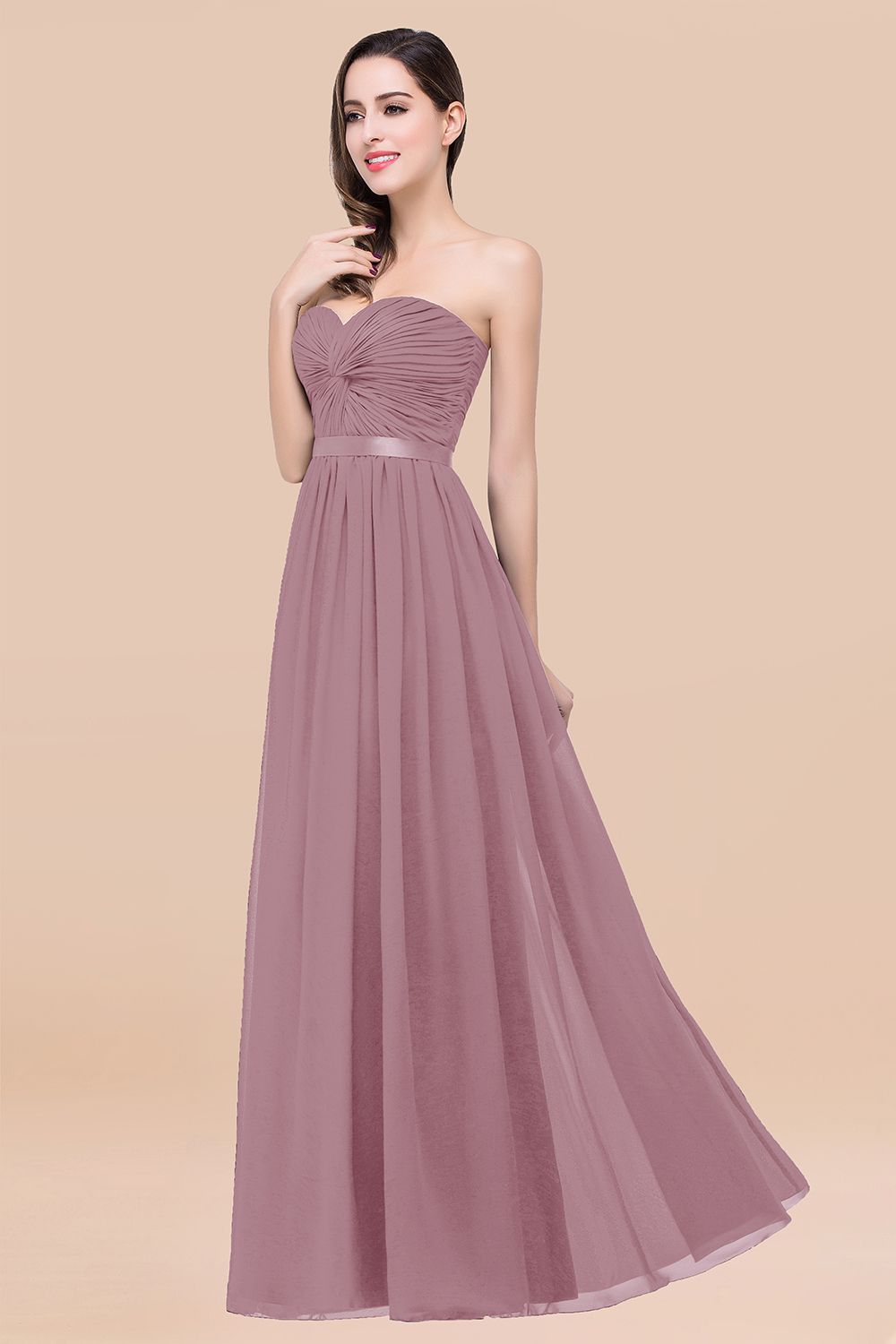 27prom Affordable Sweetheart Ruffle Navy Chiffon Bridesmaid Dress With Ribbon-27prom