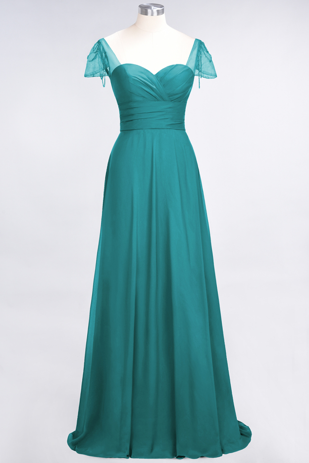 27prom Chic Chiffon Sweetheart Cap-Sleeves Ruffle Bridesmaid Dresses with Beadings-27prom