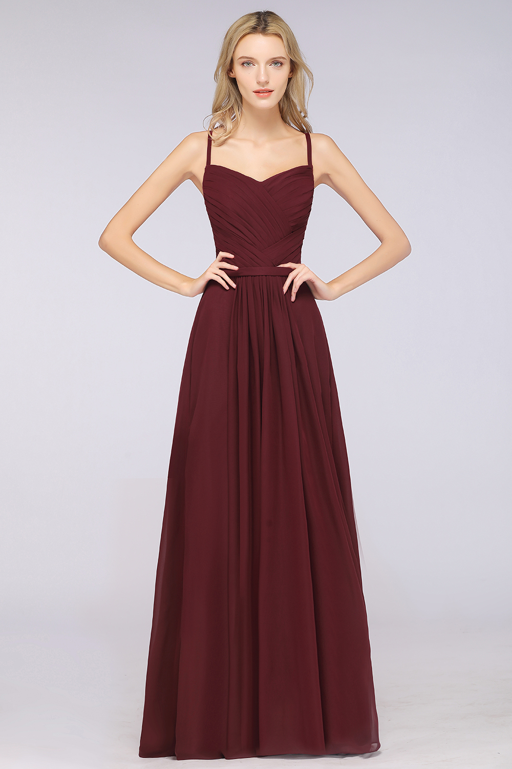 27prom Glamorous Spaghetti Straps Sweetheart Ruffle Chiffon Bridesmaid Dress Online-27prom