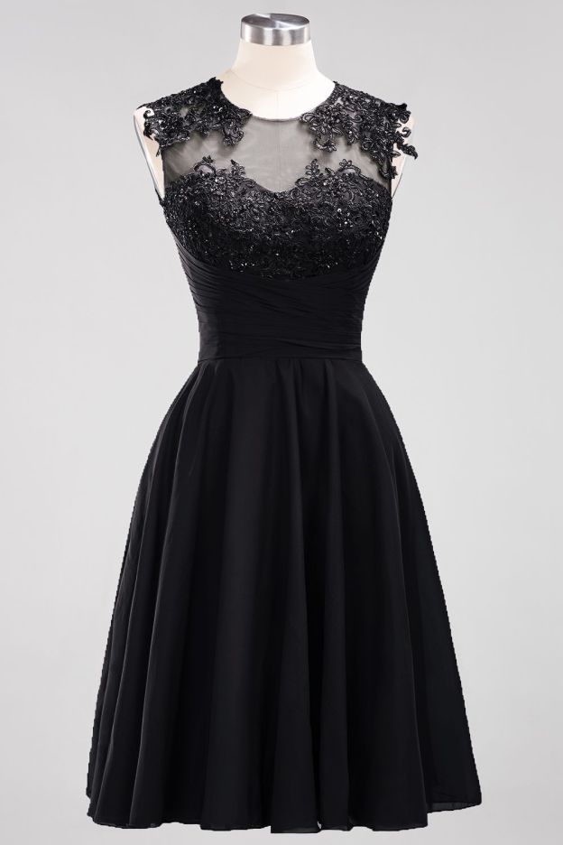 27prom Cute Chiffon Round Neck Short Burgundy Bridesmaid Dresses with Appliques-27prom