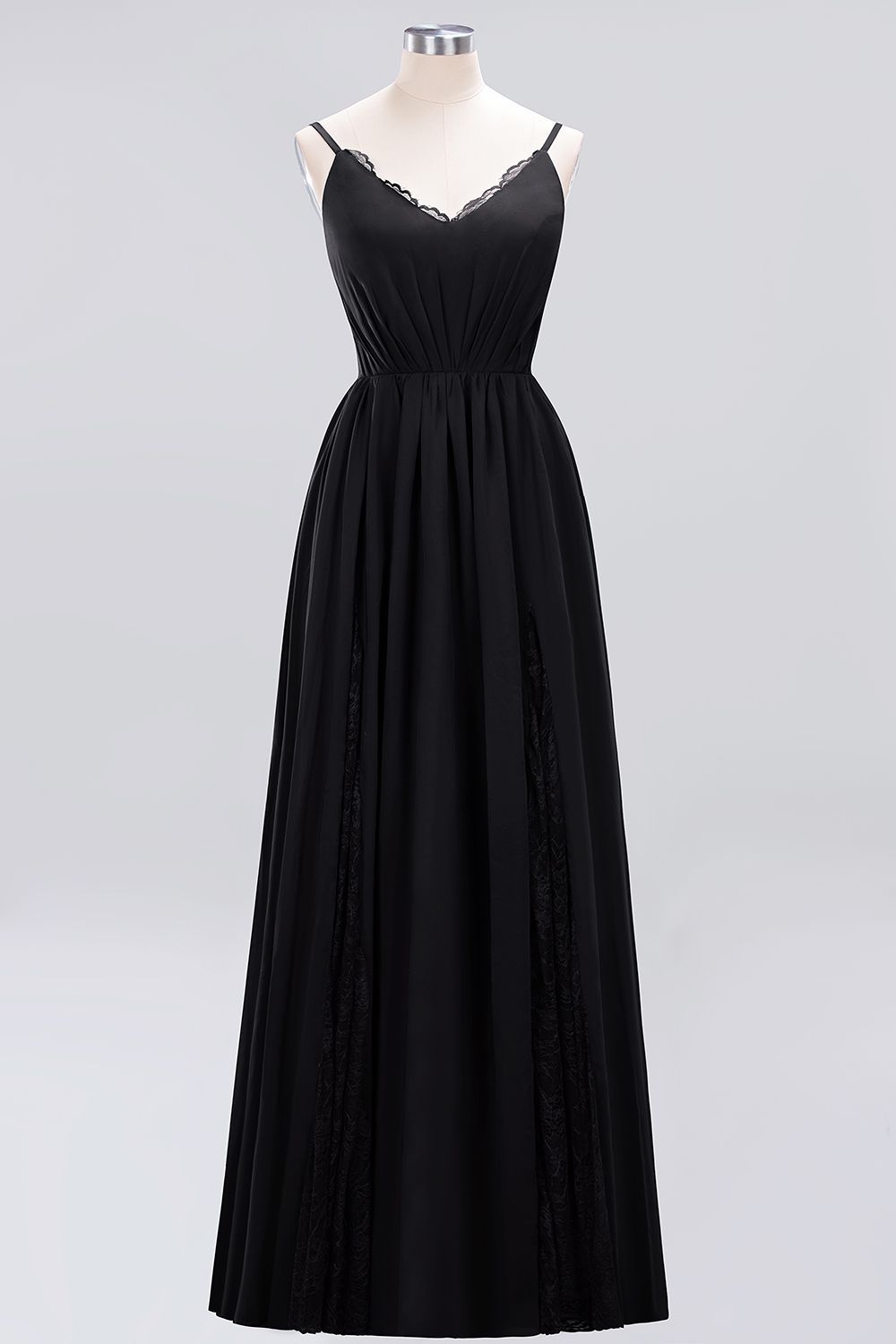 27prom Elegant Spaghetti Straps Long Bridesmaid Dress Lace V-Neck Maid of Honor Dress-27prom