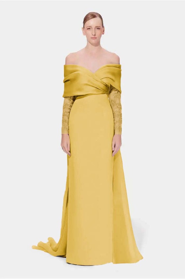 Off the Shoulder Long Sleeves Long Mermaid Prom Dress With Appliques