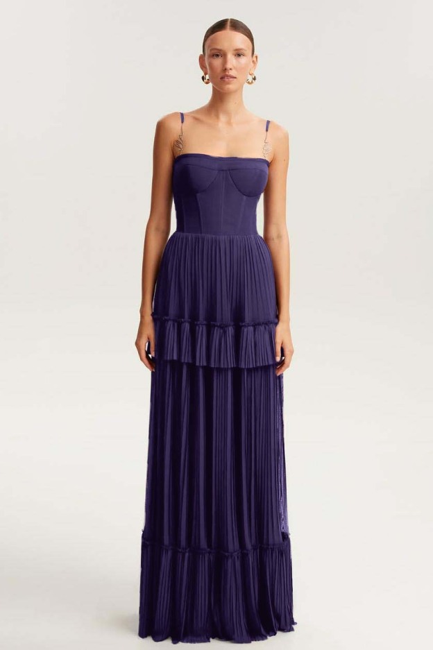Spaghetti Strap Sleeveless Long Prom Dress With Ruffles