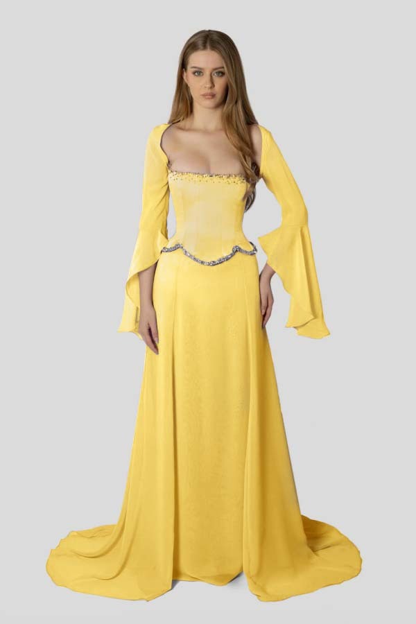 Chiffon Long Sleeves Long Mermaid Prom Dress With Beading Pleated