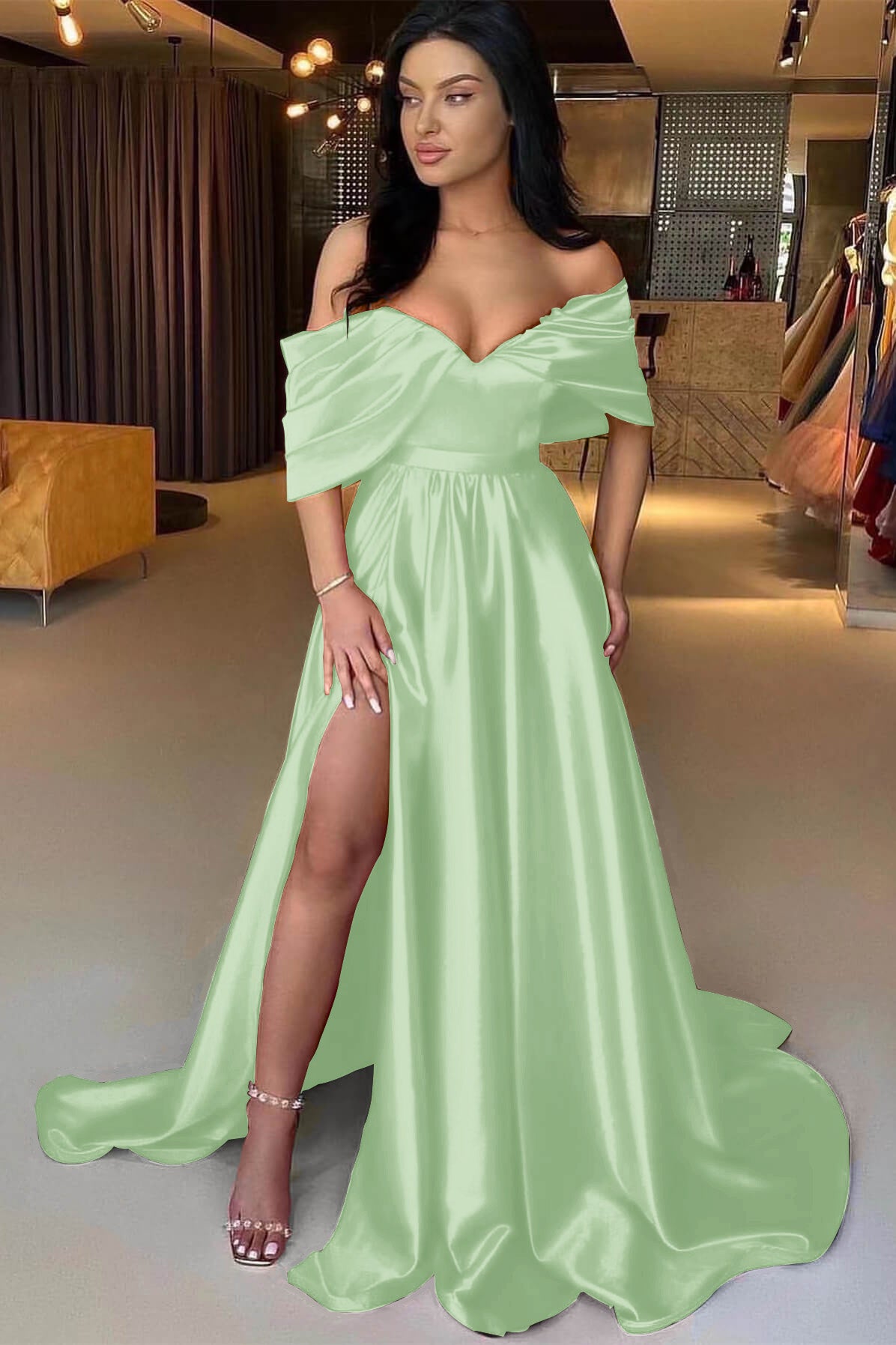 Red Off-The-Shoulder A-Line Prom Dress with Split