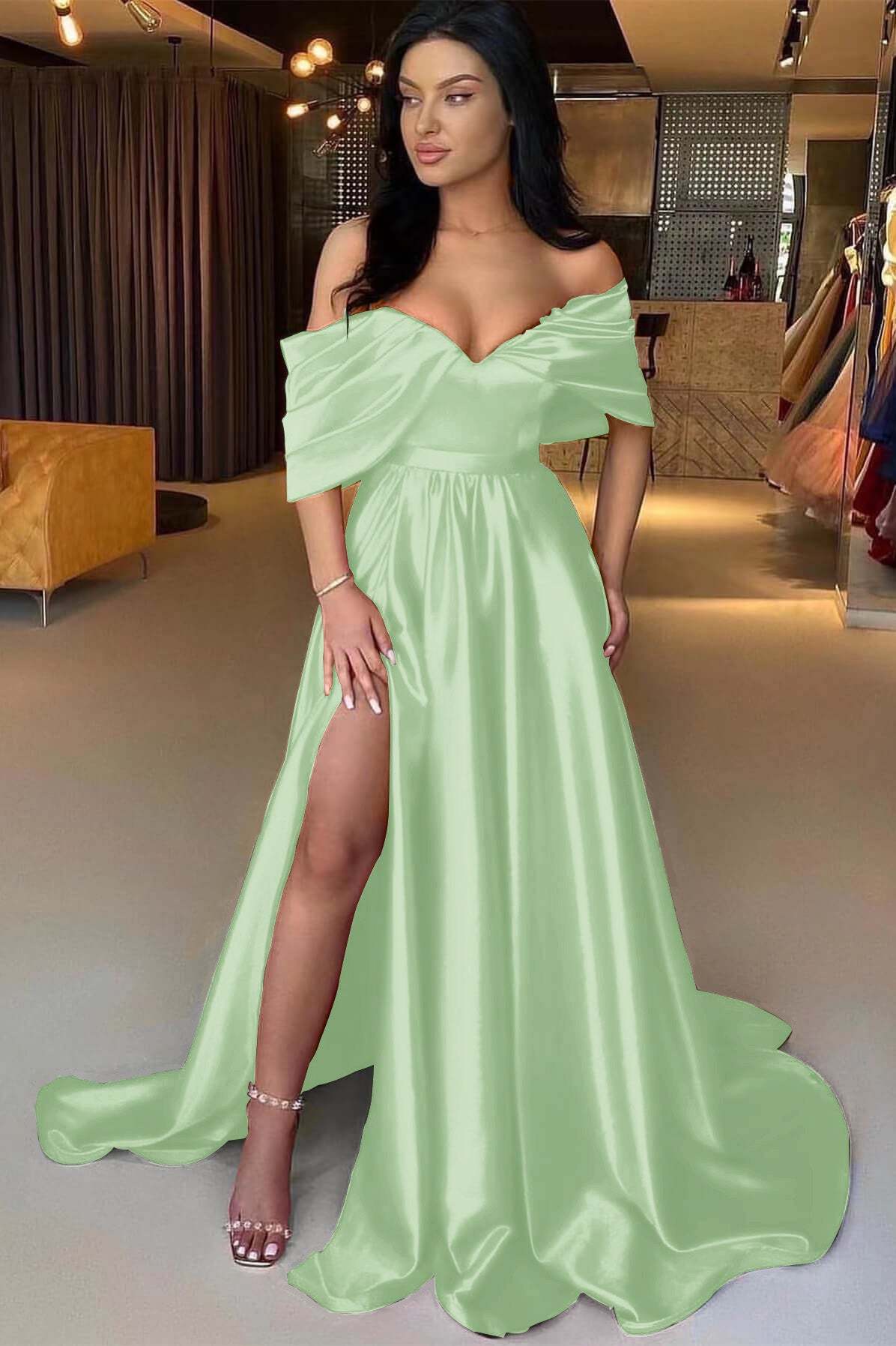 Red Off-The-Shoulder A-Line Prom Dress with Split