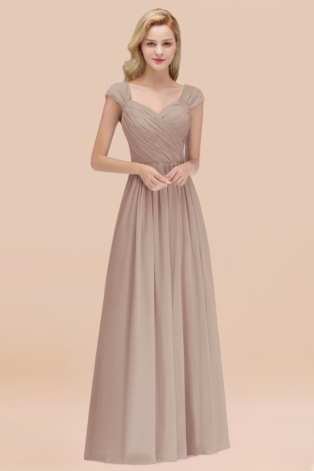 27prom Modest Chiffon Sweetheart Sleeveless Affordable Bridesmaid Dresses with Ruffles-27prom